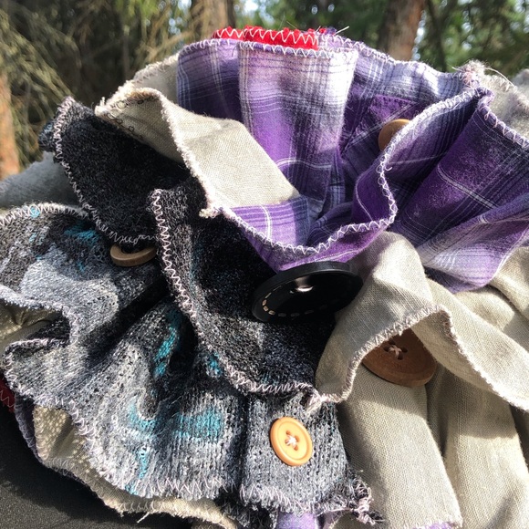 Multi Color Texture Patchwork Circus Clown Costume Ruff Pink Edges Buttons Tie - Picture 3 of 13